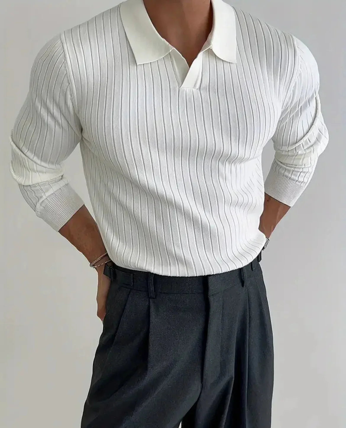 Ribbed Long-Sleeve Polo
