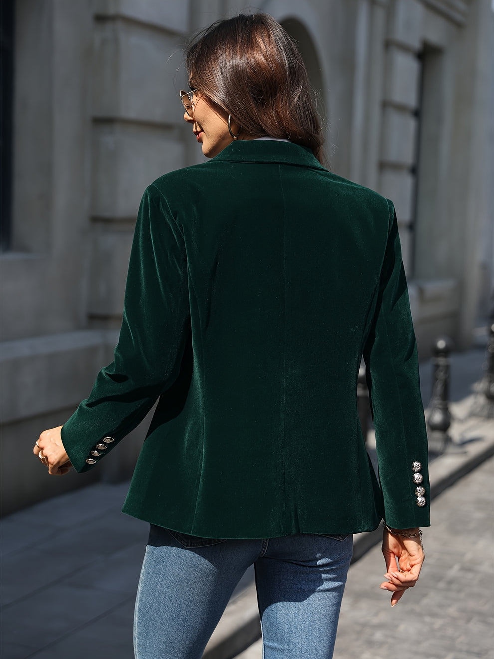 Dam Blazer Retro Elegant Enknappad Sammet