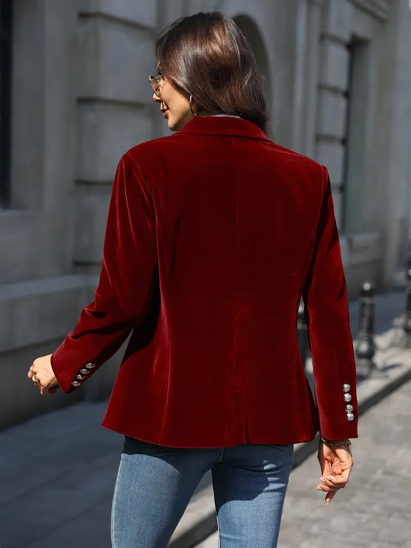 Dam Blazer Retro Elegant Enknappad Sammet
