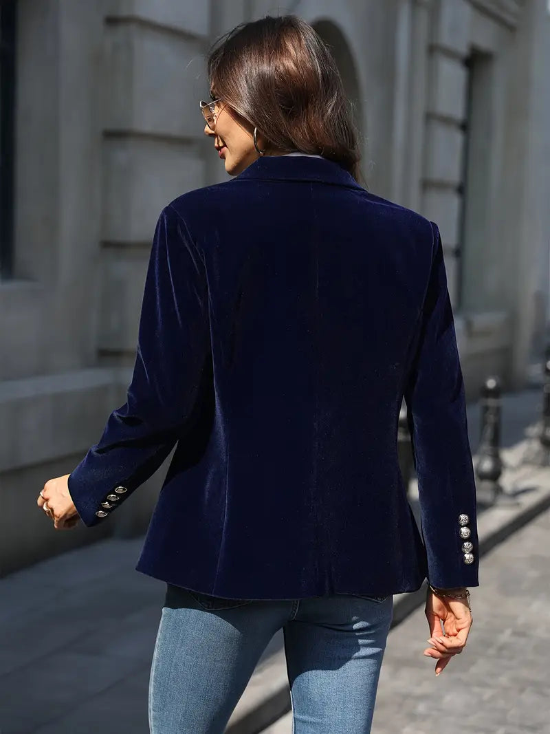 Dam Blazer Retro Elegant Enknappad Sammet