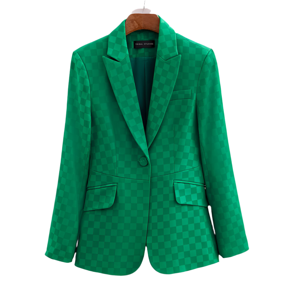 Dam Blazer med Rutig Design och Slim Fit