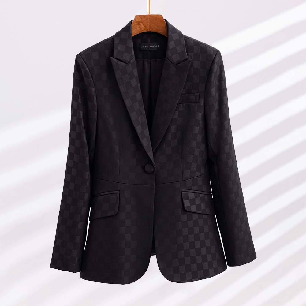 Dam Blazer med Rutig Design och Slim Fit