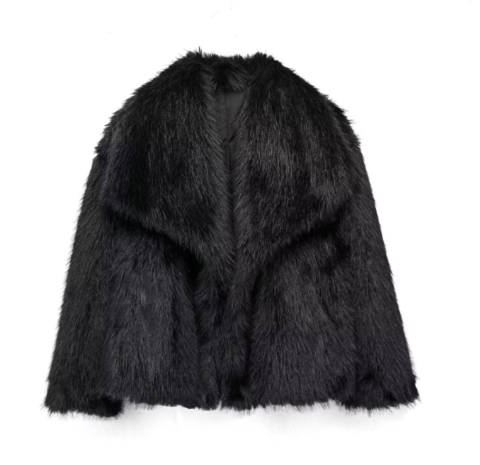 Dam Fuskpälsjacka i Denim Stilren Design med Dragkedja och Rymliga Fickor