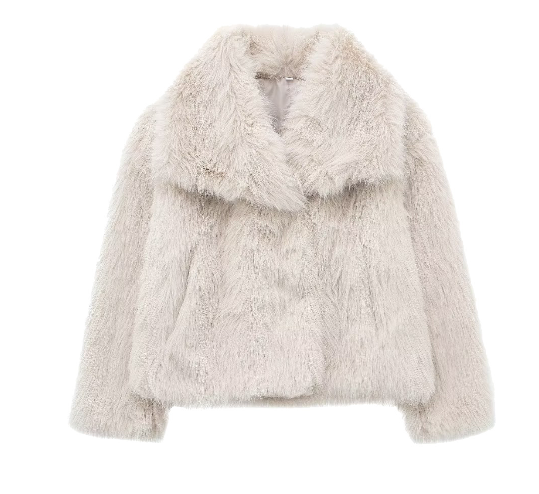 Dam Fuskpälsjacka i Denim Stilren Design med Dragkedja och Rymliga Fickor