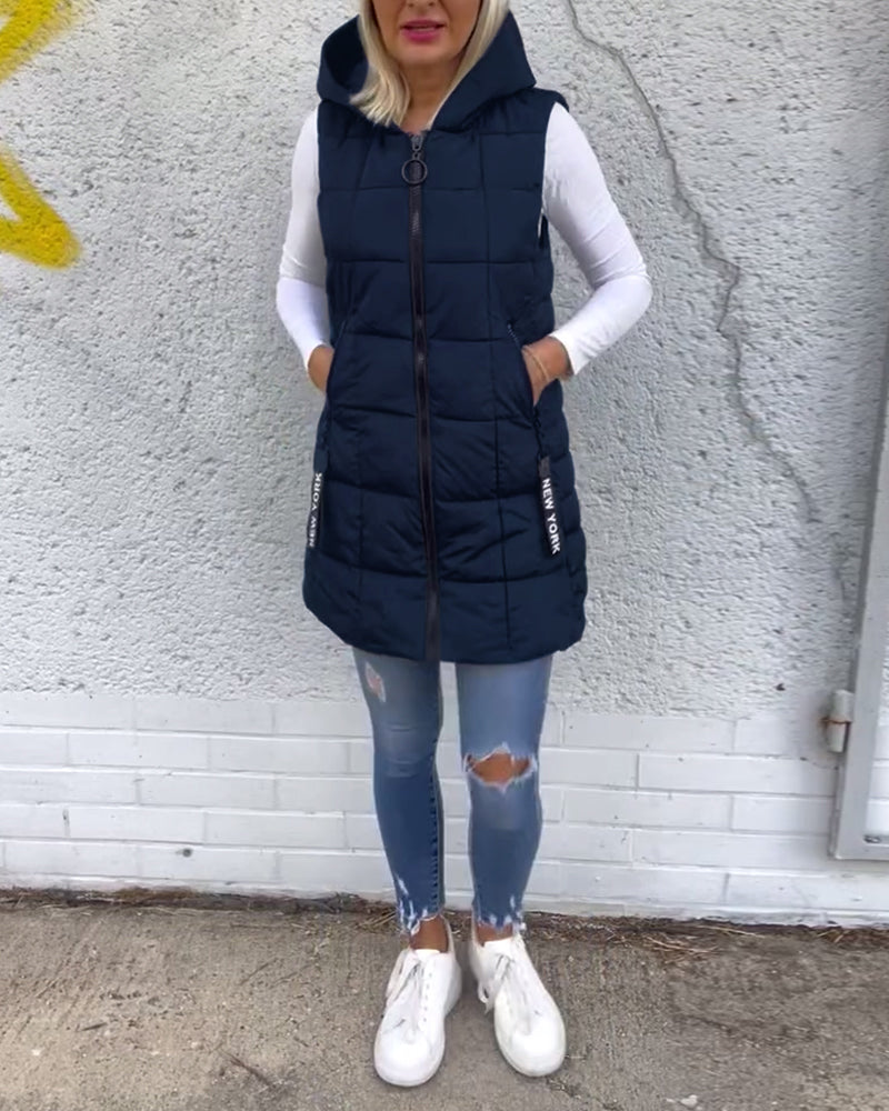 Damens Långärmad Pufferjacka Med Huva