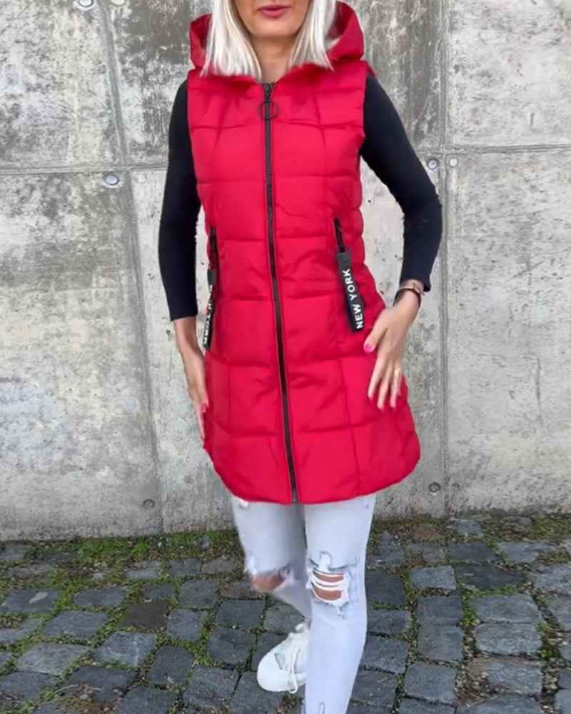Damens Långärmad Pufferjacka Med Huva