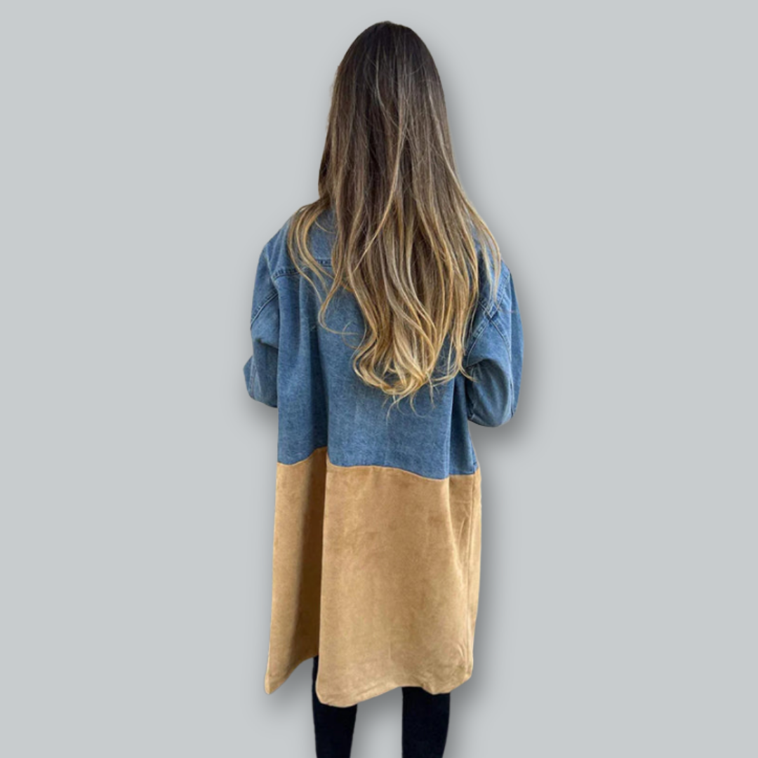 Damens Trench Coat i Denim med Två Färger