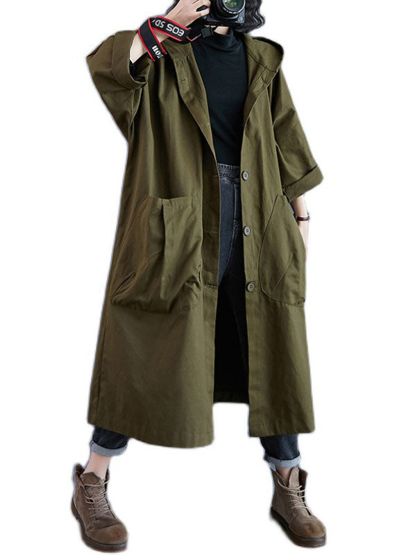 Damernas Lång Trenchcoat med Huva och Fickor