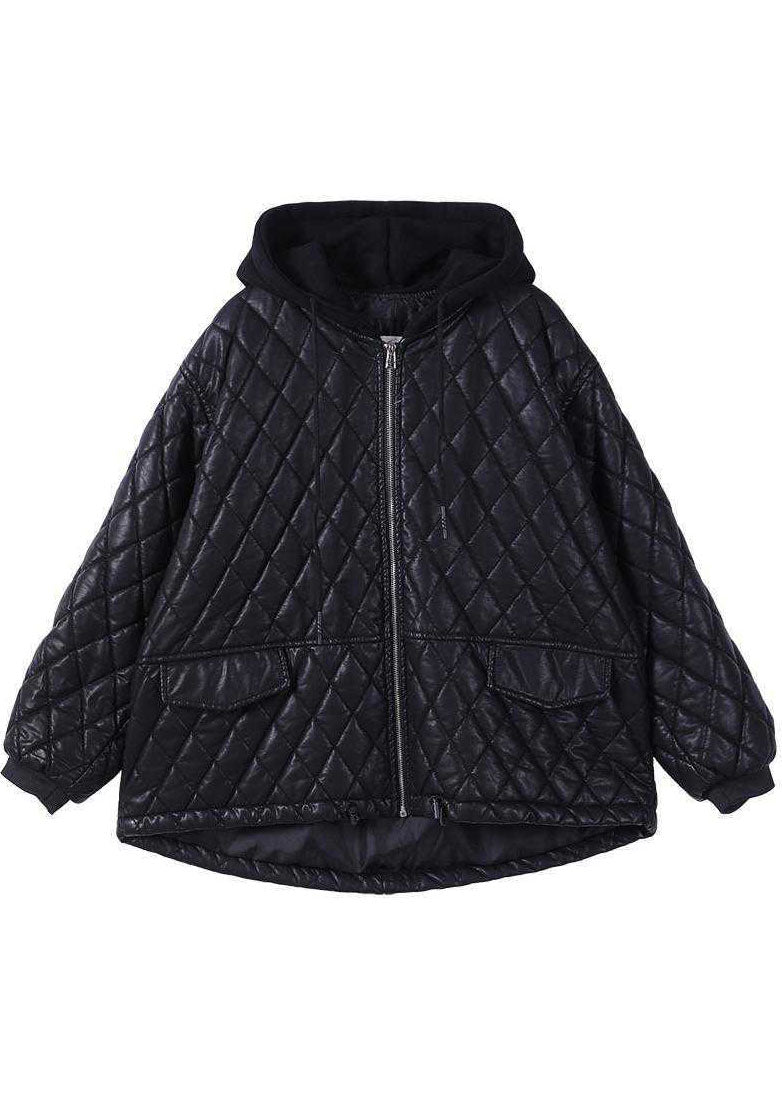 Damernas Svarta Hooded Zipparjacka med Patchwork