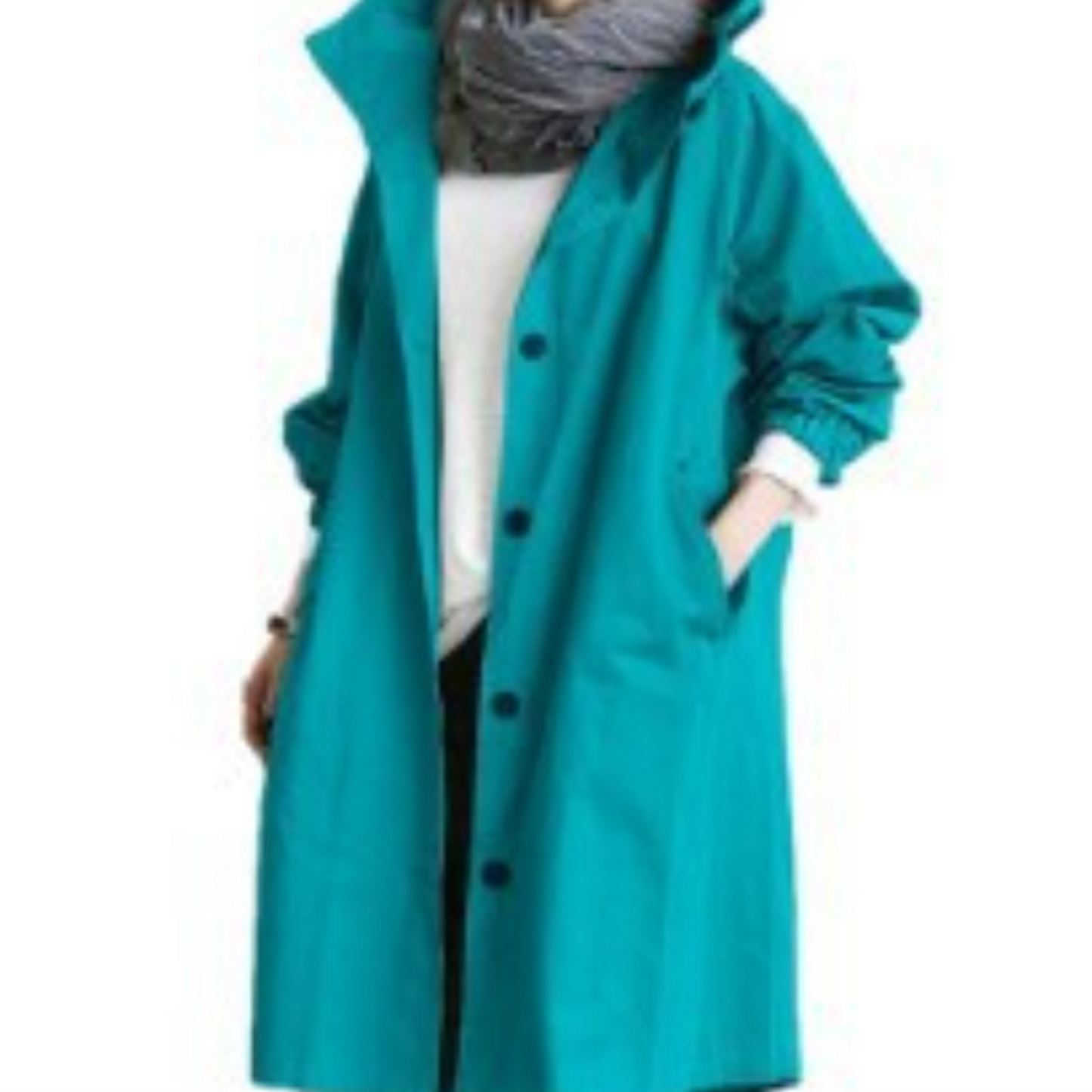 Kvinnors Lång Trenchcoat med Huva och Justerbar Midja
