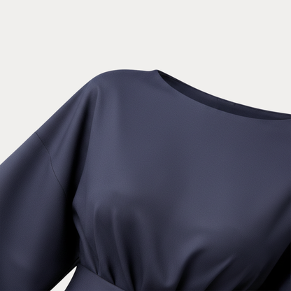 Belted Midi Dress with Wide Sleeves and Draped Waist