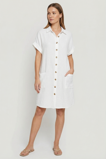 Women's Cotton Blend Short Sleeve Shirt Dress