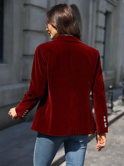 Dam Blazer Retro Elegant Enknappad Sammet