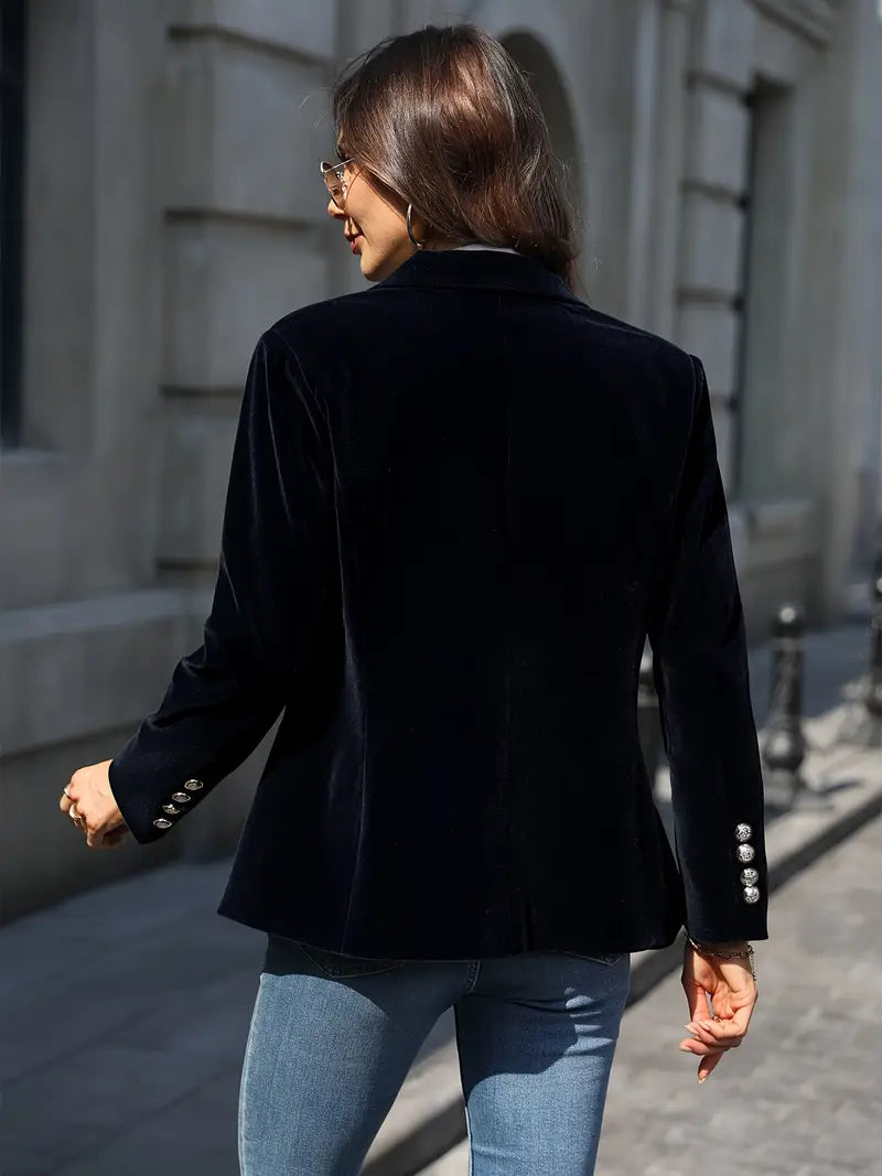 Dam Blazer Retro Elegant Enknappad Sammet