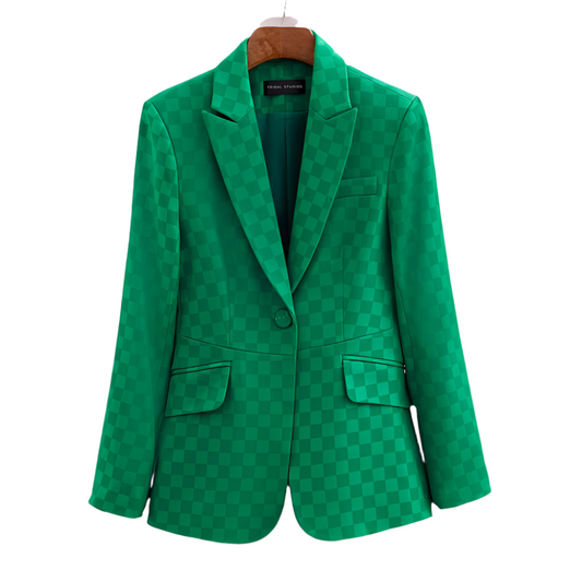 Dam Blazer med Rutig Design och Slim Fit