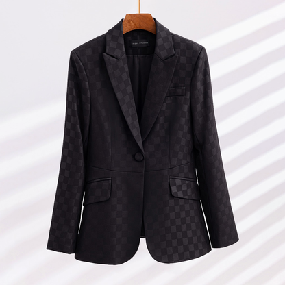 Dam Blazer med Rutig Design och Slim Fit
