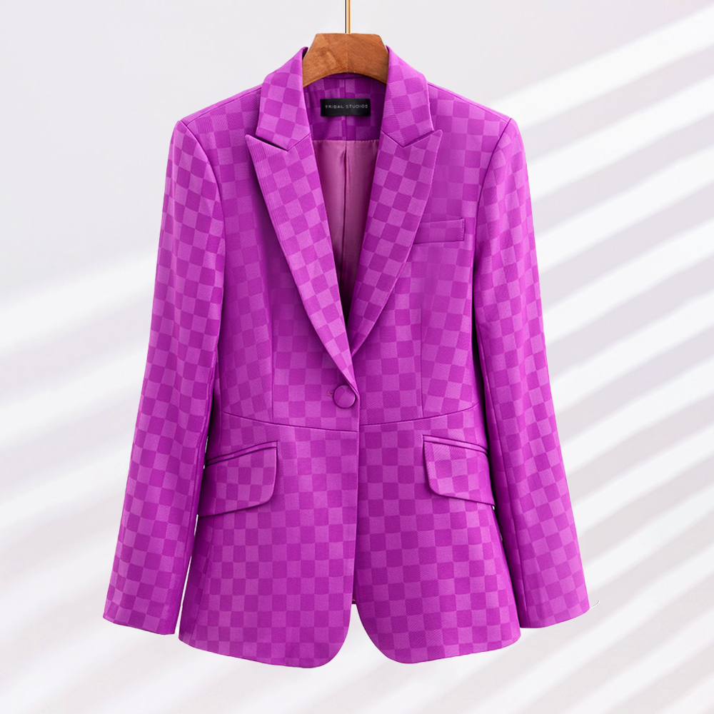 Dam Blazer med Rutig Design och Slim Fit