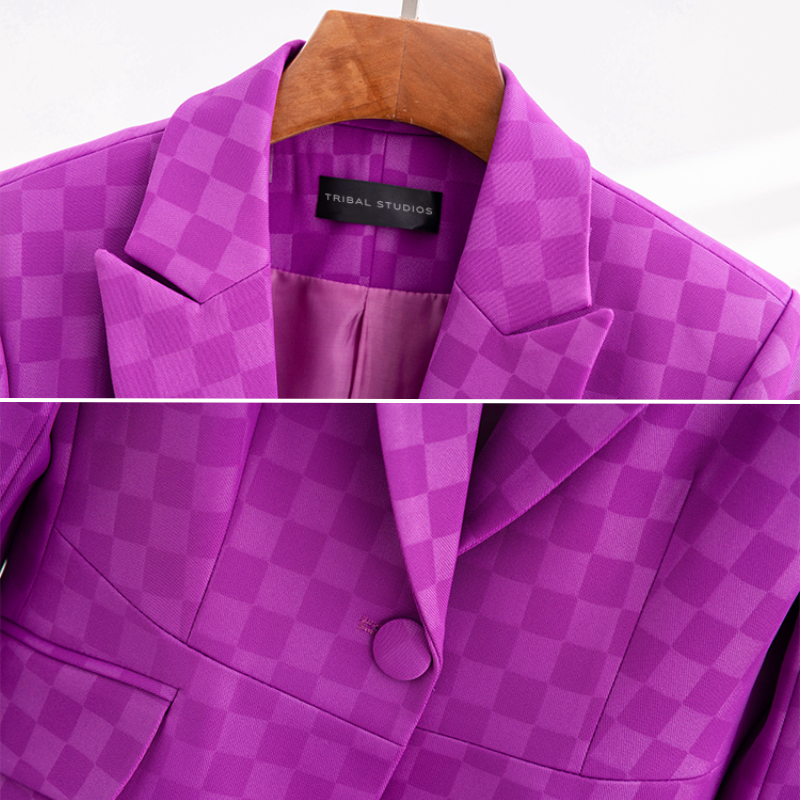 Dam Blazer med Rutig Design och Slim Fit