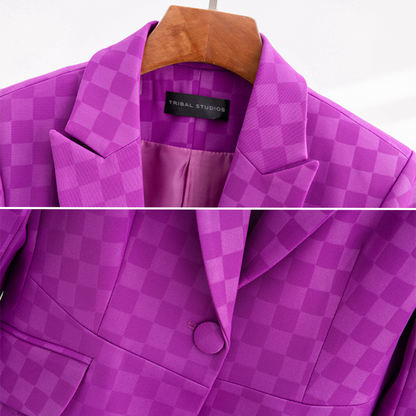 Dam Blazer med Rutig Design och Slim Fit