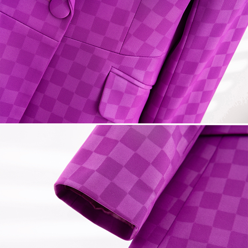 Dam Blazer med Rutig Design och Slim Fit