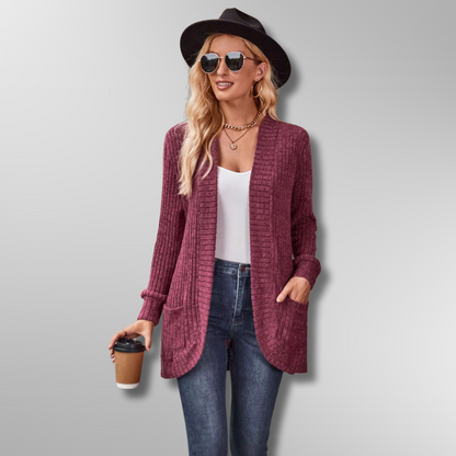 Dam Cardigan Ribbad Design Mjuk Polyester Akryl Rayon