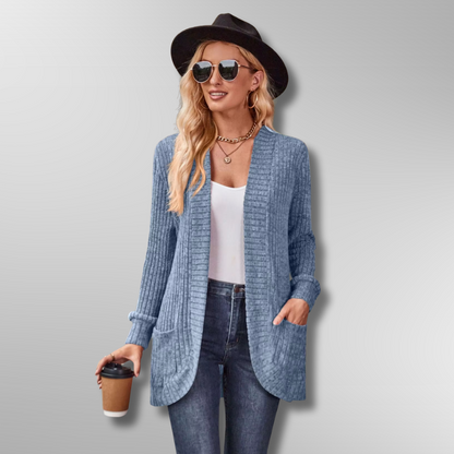 Dam Cardigan Ribbad Design Mjuk Polyester Akryl Rayon