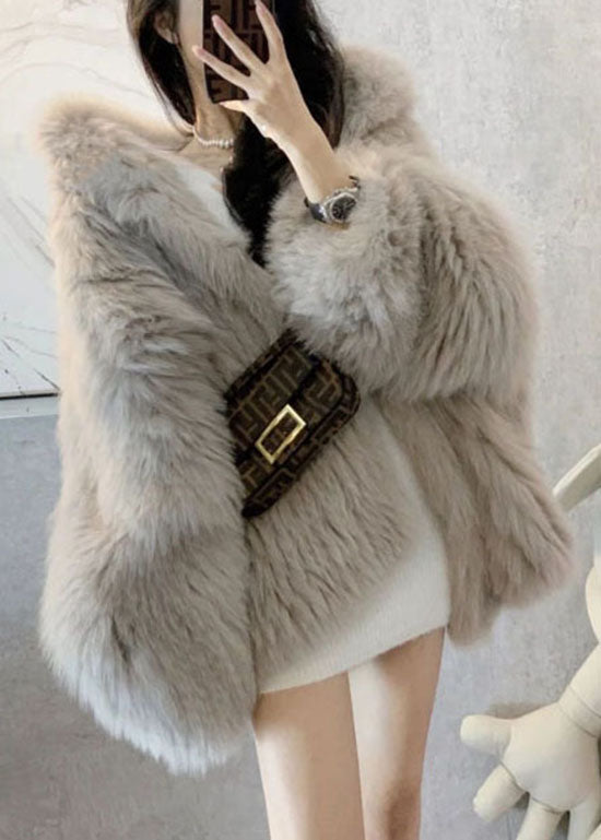 Damens Fuzzy Fur Jacka med Huva och Patchwork