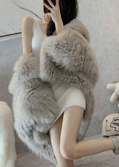 Damens Fuzzy Fur Jacka med Huva och Patchwork