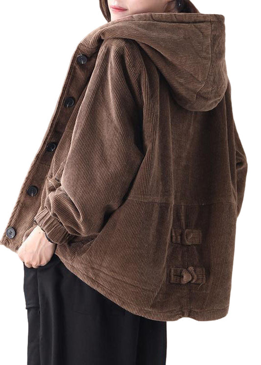 Damens Hooded Corduroy Vinterjacka