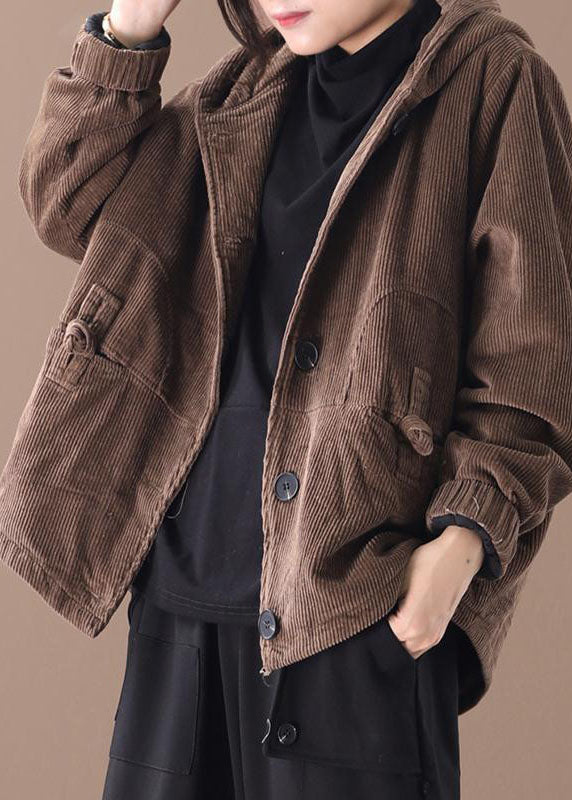 Damens Hooded Corduroy Vinterjacka