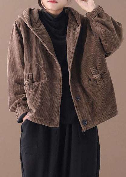Damens Hooded Corduroy Vinterjacka