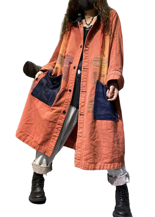 Damens Långa Denimjacka med Knapp och Fickor