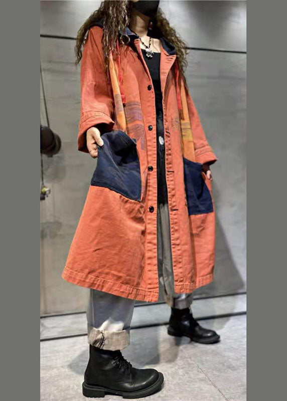 Damens Långa Denimjacka med Knapp och Fickor