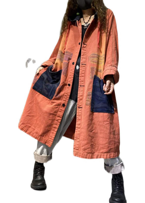 Damens Långa Denimjacka med Knapp och Fickor