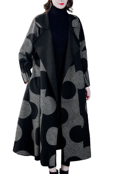 Damens Långärmad Kappa med Prickigt Mönster och Patchwork
