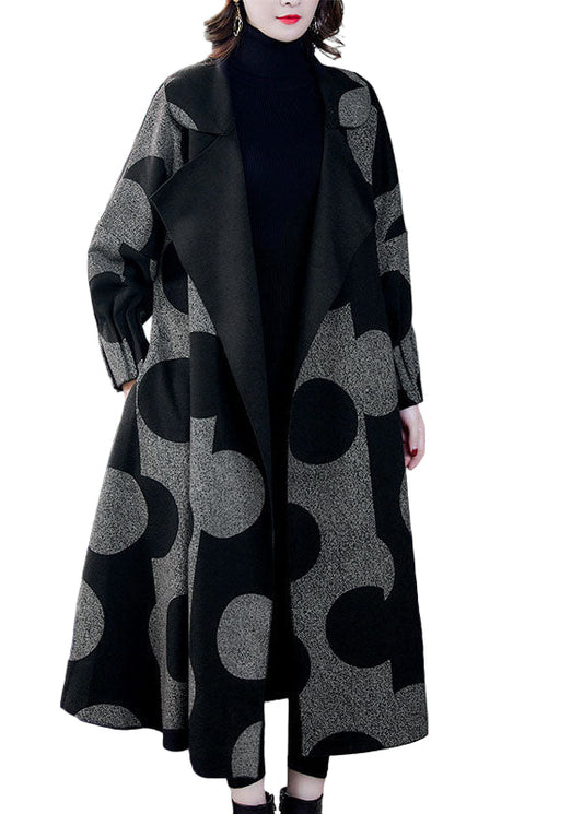 Damens Långärmad Kappa med Prickigt Mönster och Patchwork