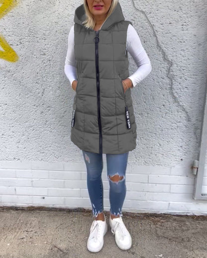 Damens Långärmad Pufferjacka Med Huva