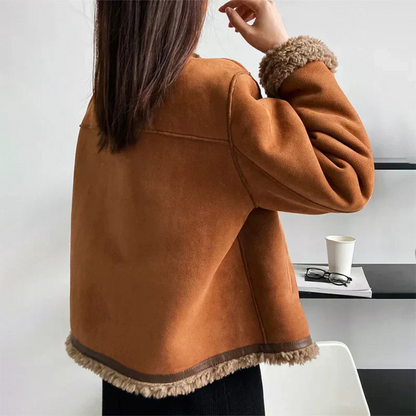 Damens Shearling Jacka med Knäppning