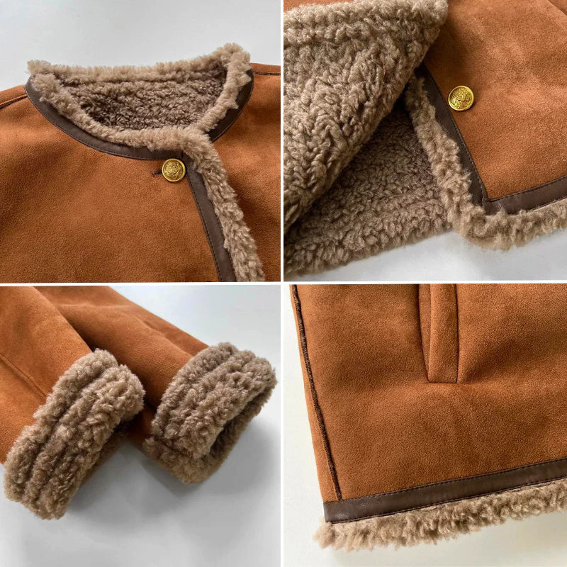 Damens Shearling Jacka med Knäppning