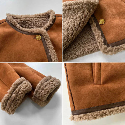 Damens Shearling Jacka med Knäppning