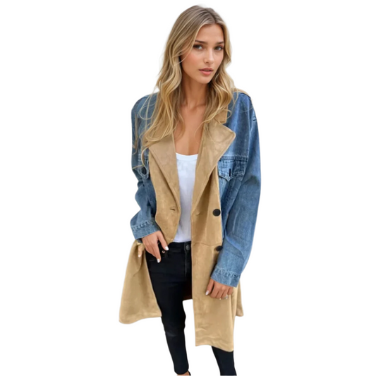 Damens Trench Coat i Denim med Två Färger