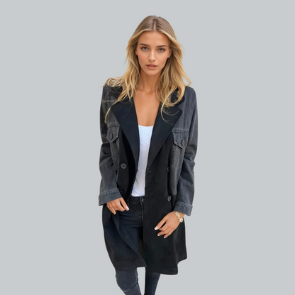 Damens Trench Coat i Denim med Två Färger