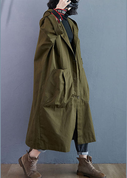 Damernas Lång Trenchcoat med Huva och Fickor
