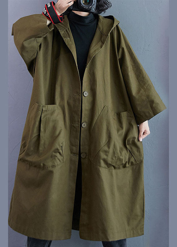 Damernas Lång Trenchcoat med Huva och Fickor