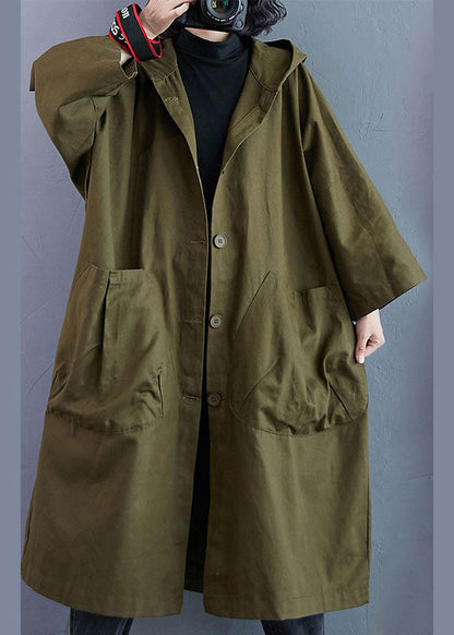 Damernas Lång Trenchcoat med Huva och Fickor