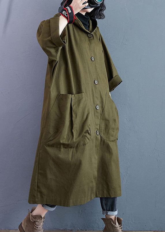 Damernas Lång Trenchcoat med Huva och Fickor