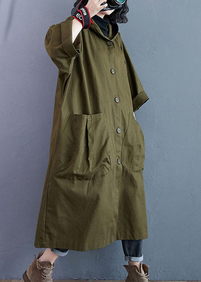 Damernas Lång Trenchcoat med Huva och Fickor