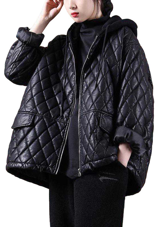 Damernas Svarta Hooded Zipparjacka med Patchwork