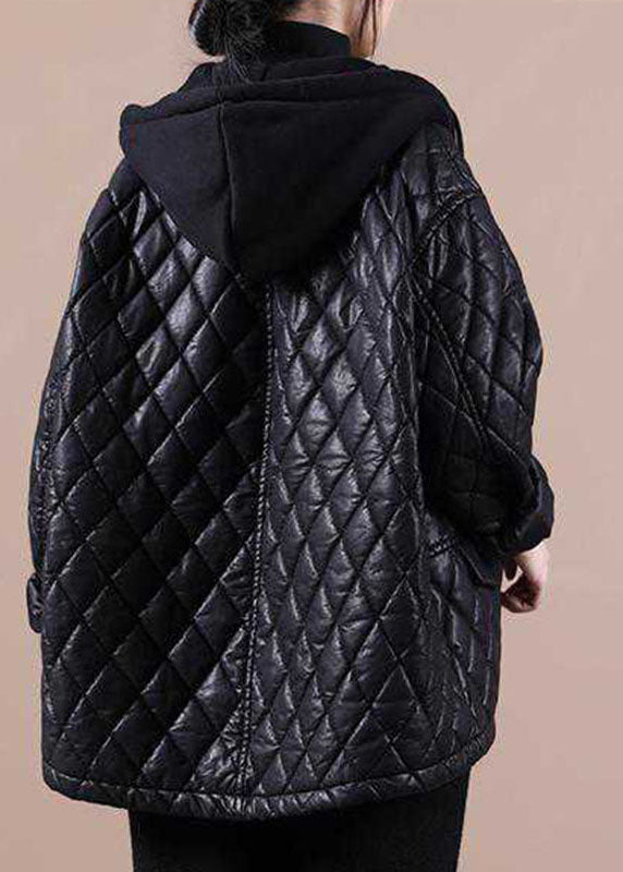 Damernas Svarta Hooded Zipparjacka med Patchwork