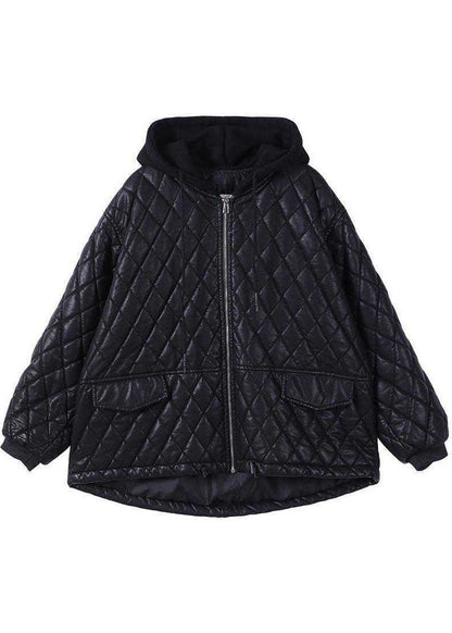 Damernas Svarta Hooded Zipparjacka med Patchwork